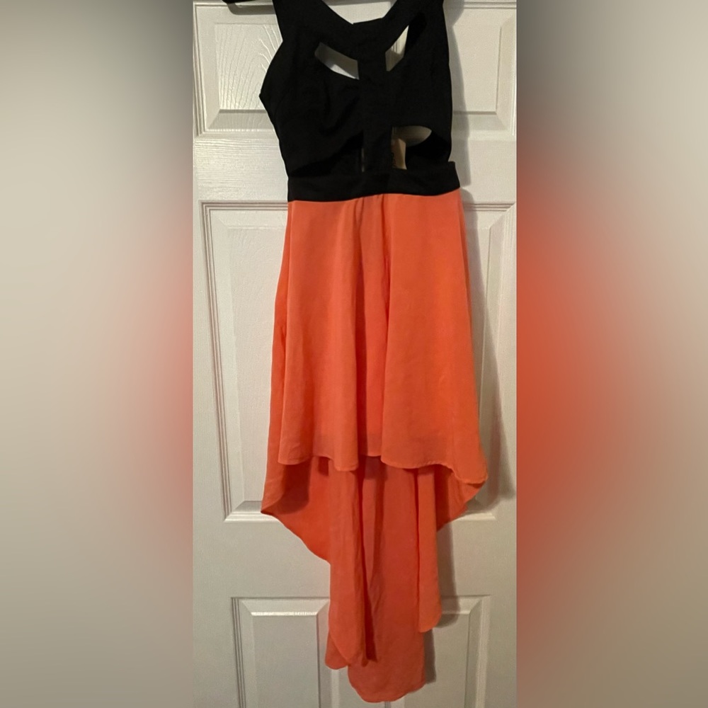 Never worn high-low black and coral cut out dress